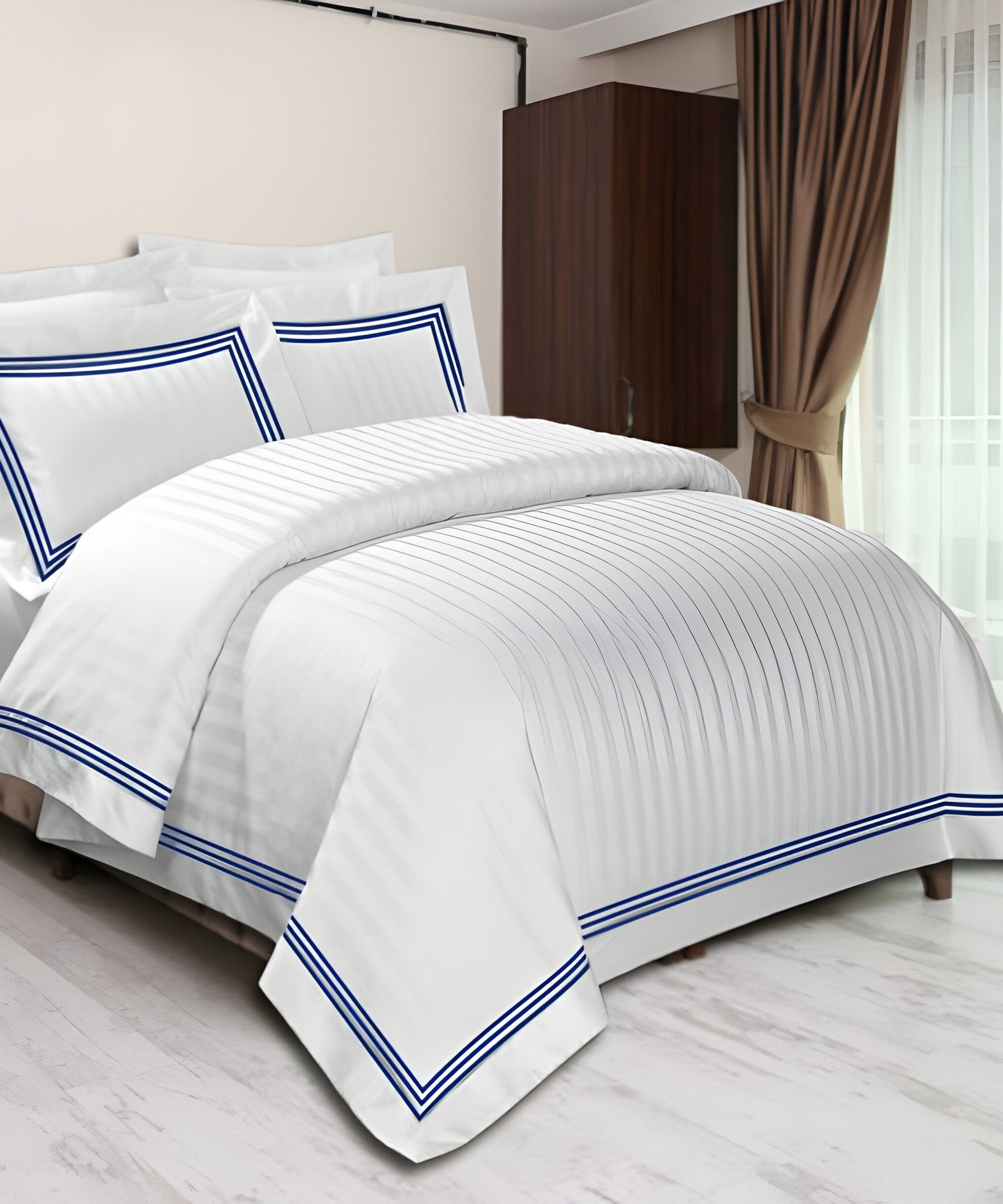 400TC Cotton Sateen Triple Edge Embroidery Stripe Duvet Cover Set