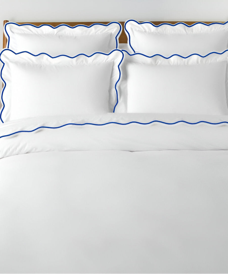 400TC Cotton Scallop Embroidery Sateen Solid Duvet Cover Set