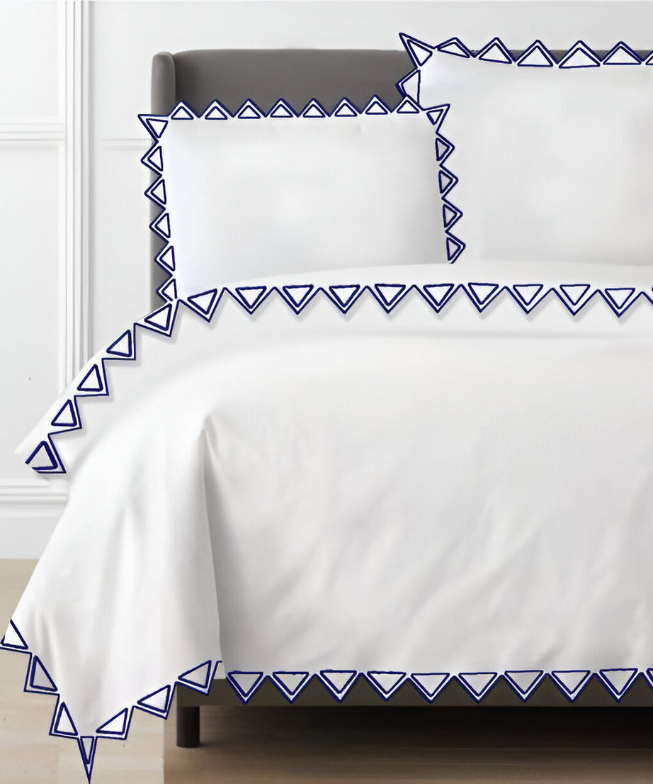 Ashley 400TC Cotton Traingle Embroidery Sateen Solid Duvet Cover Set