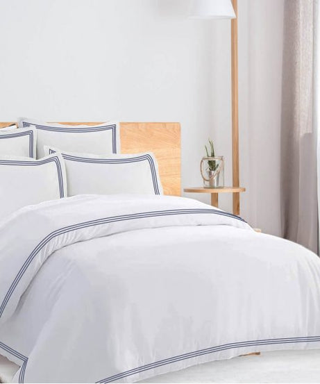 400TC Cotton Triple Edge Embroidery Sateen Solid Duvet Cover Set
