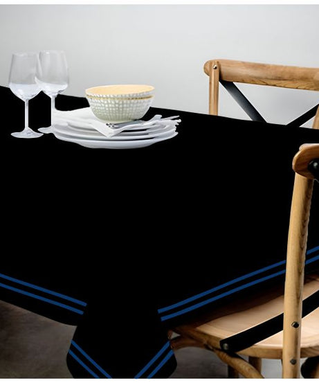 Double Embroidery Border Sateen Cotton Solid Table Cloth - Black