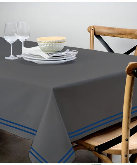 Double Embroidery Border Sateen Cotton Solid Table Cloth - Dark Grey
