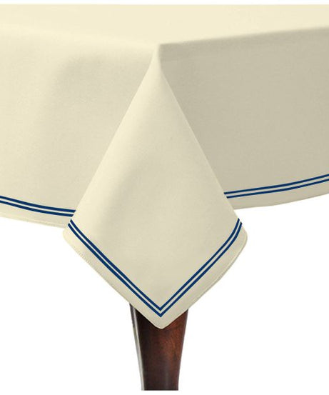 Double Embroidery Border Sateen Cotton Solid Table Cloth - Ivory