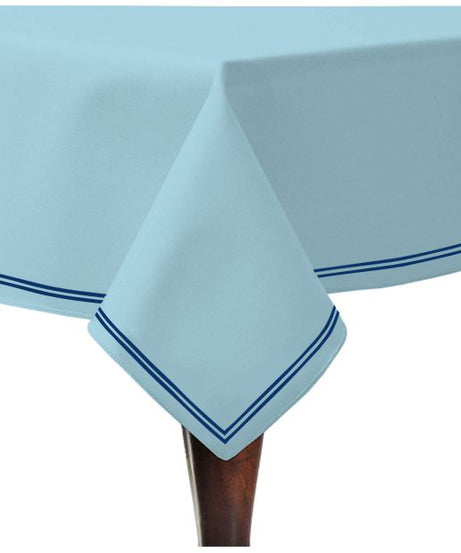 Double Embroidery Border Sateen Cotton Solid Table Cloth - Light Blue