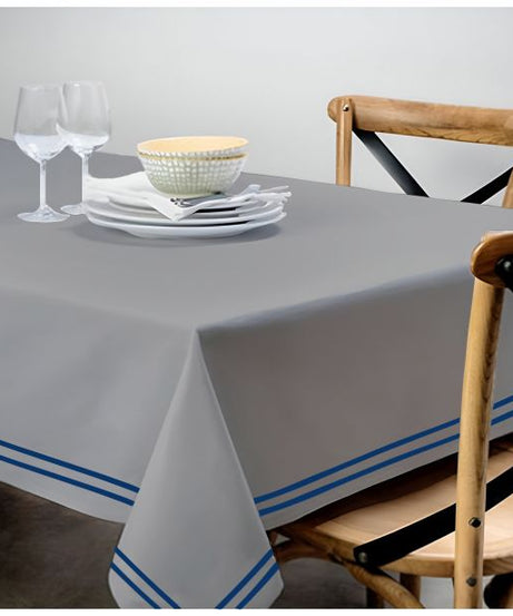 Double Embroidery Border Sateen Cotton Solid Table Cloth - Light Grey