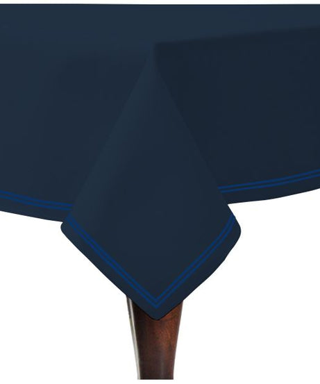 Double Embroidery Border Sateen Cotton Solid Table Cloth - Navy
