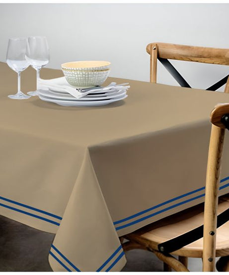 Double Embroidery Border Sateen Cotton Solid Table Cloth - Taupe
