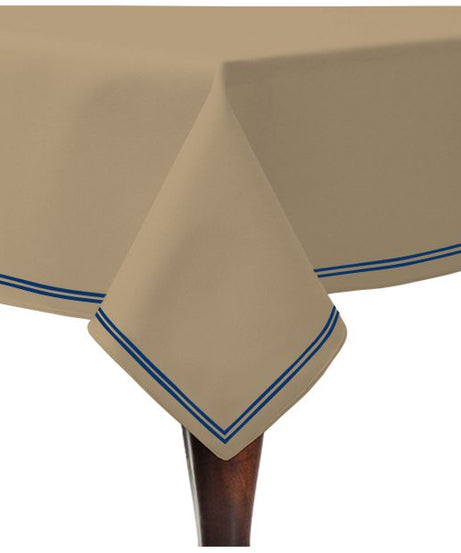 Double Embroidery Border Sateen Cotton Solid Table Cloth - Taupe