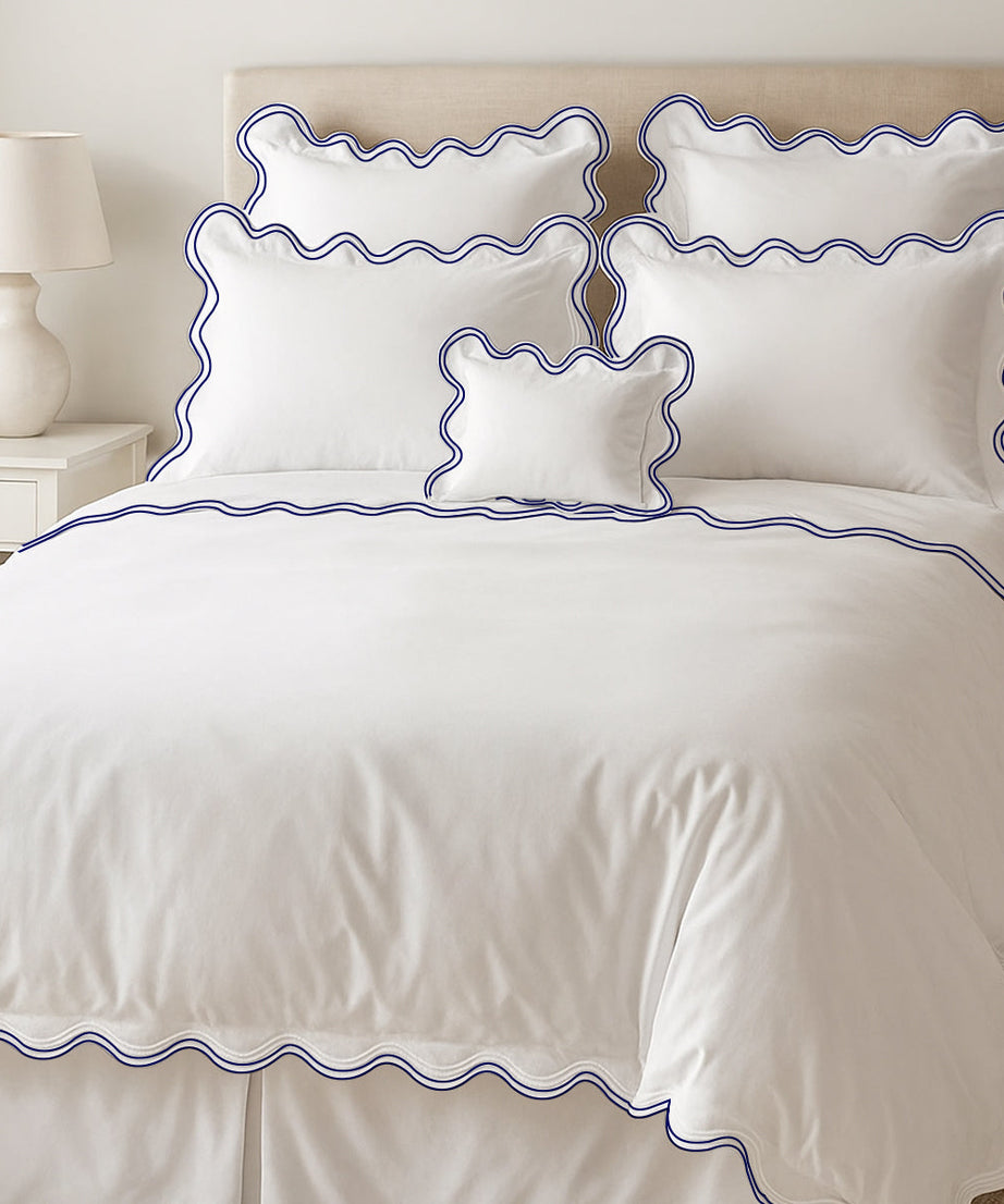 400TC Cotton Sateen Luxurious Double Scalloped Duvet Cover Set