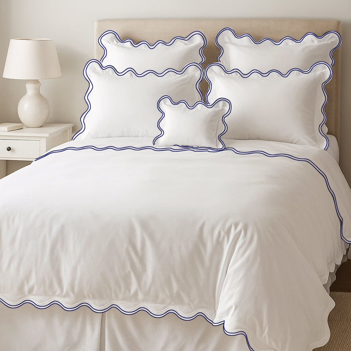 400TC Cotton Sateen Luxurious Double Scalloped Duvet Cover Set