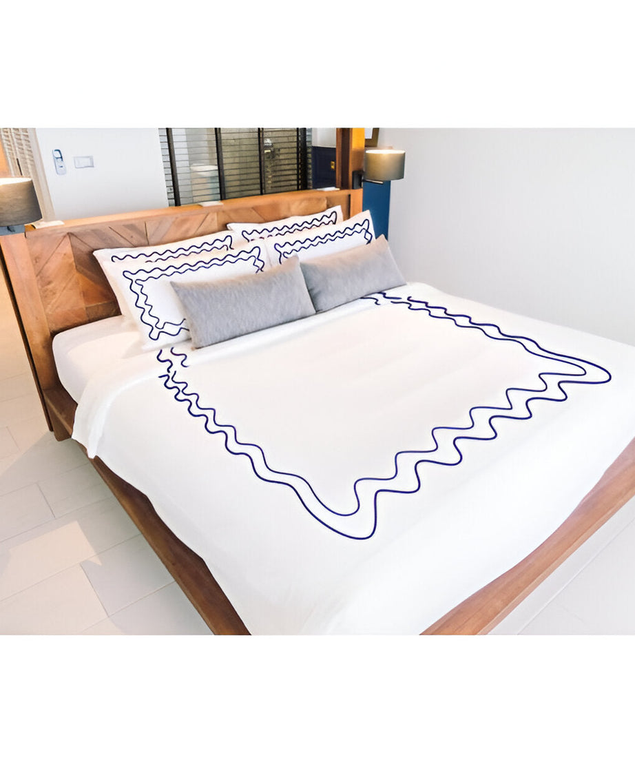 Double Wavy Embroidered Cotton Duvet Cover Set