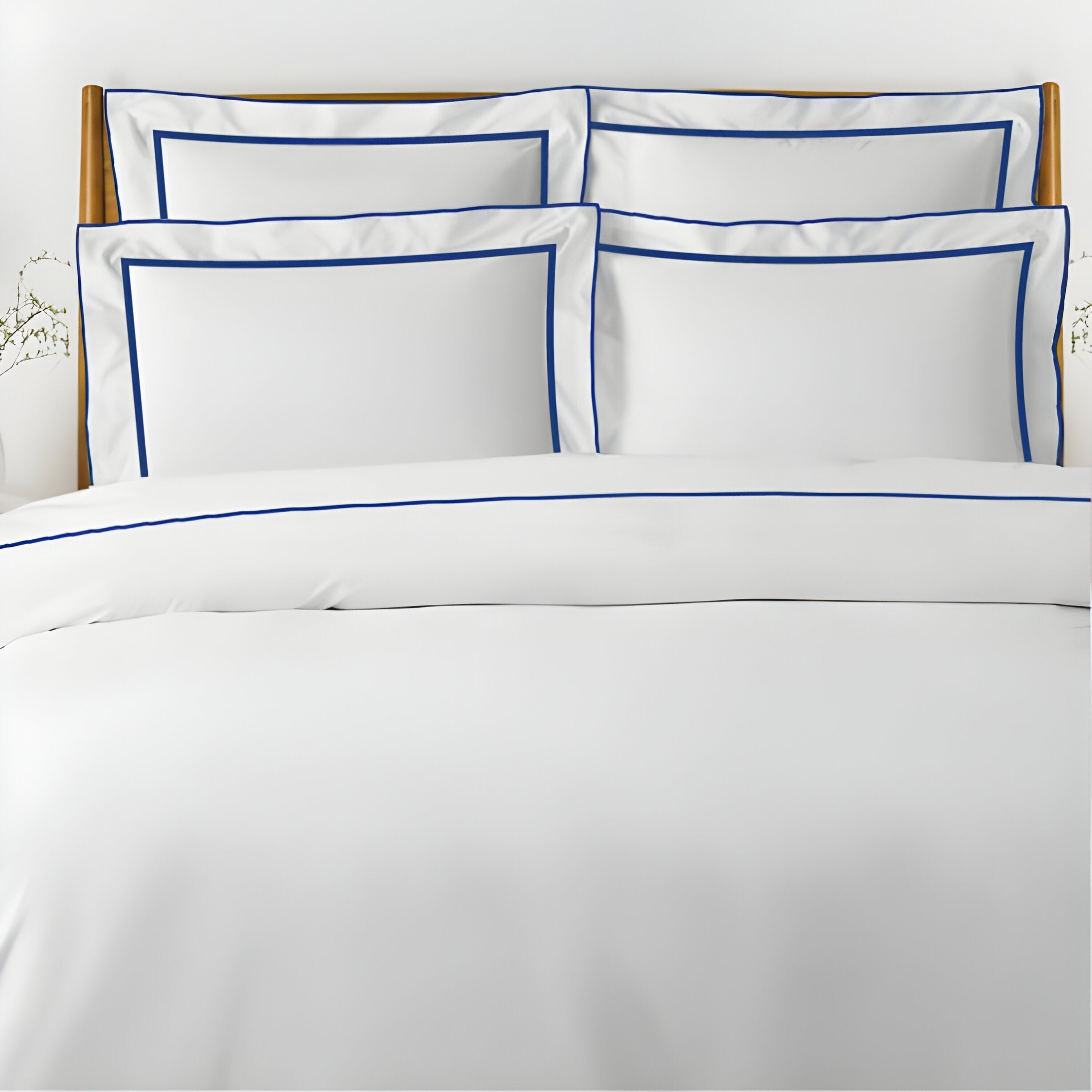 400TC Embroidery & Border Cotton Sateen Solid Duvet Cover Set