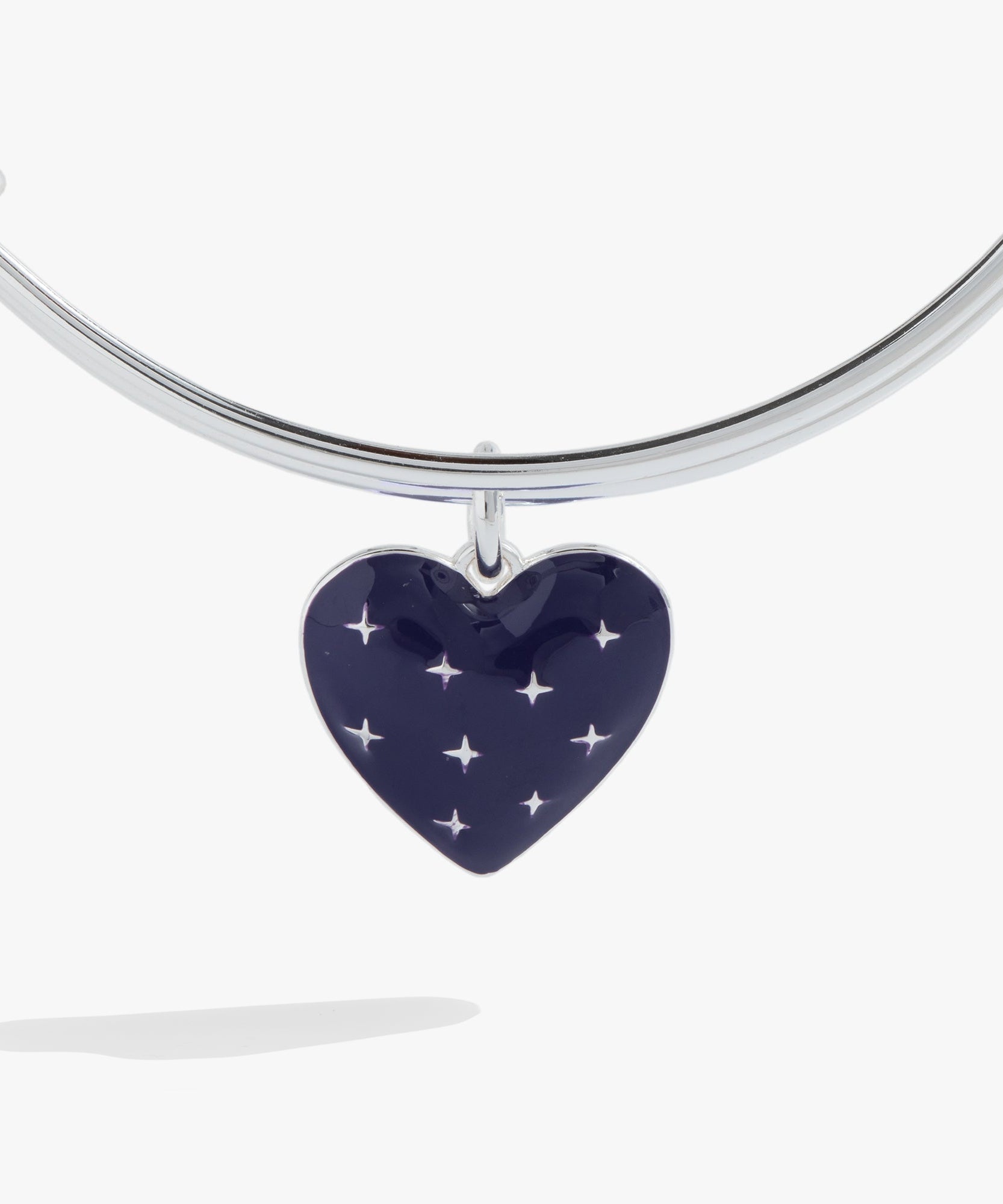 Navy Enamel Heart Charm Bangle