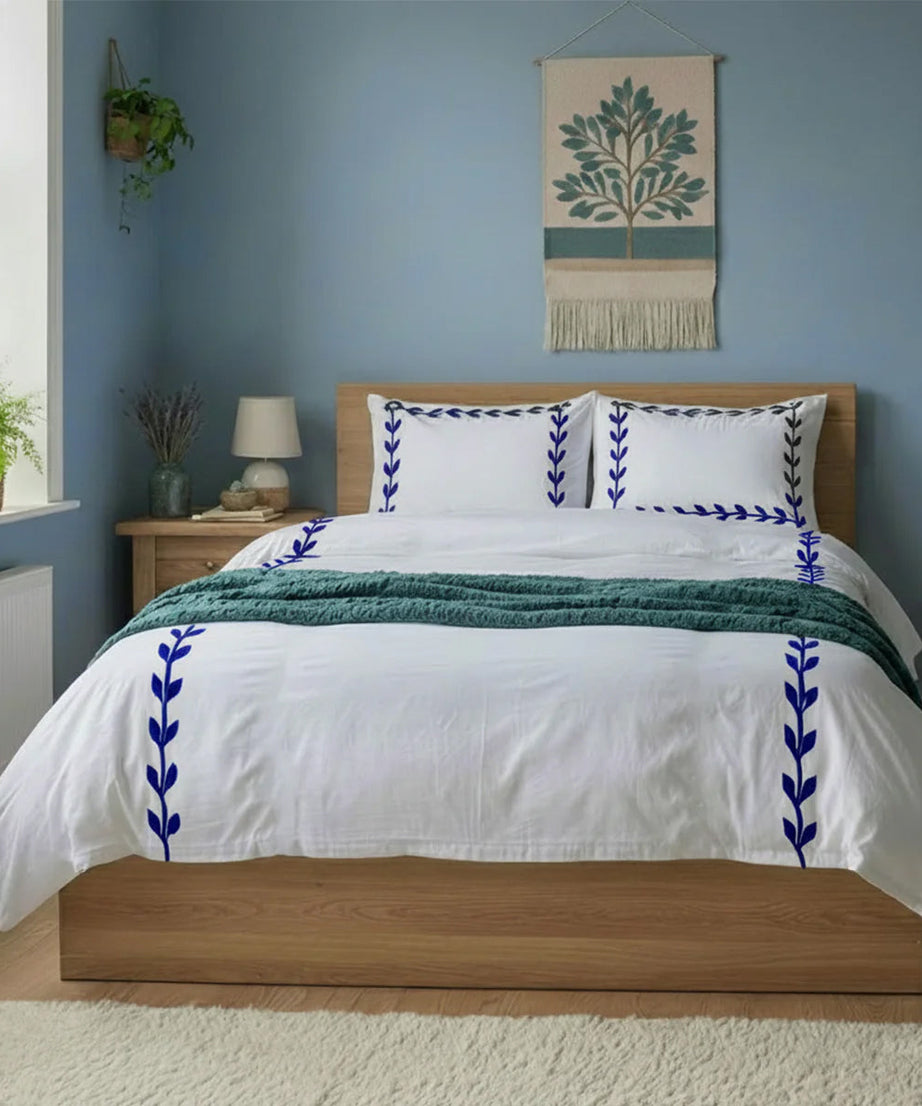 Layered Leaf Applique Cotton Duvet Cover Set