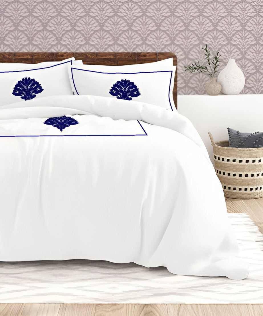 Leafy Embroidered Cotton Sateen Duvet Cover Set