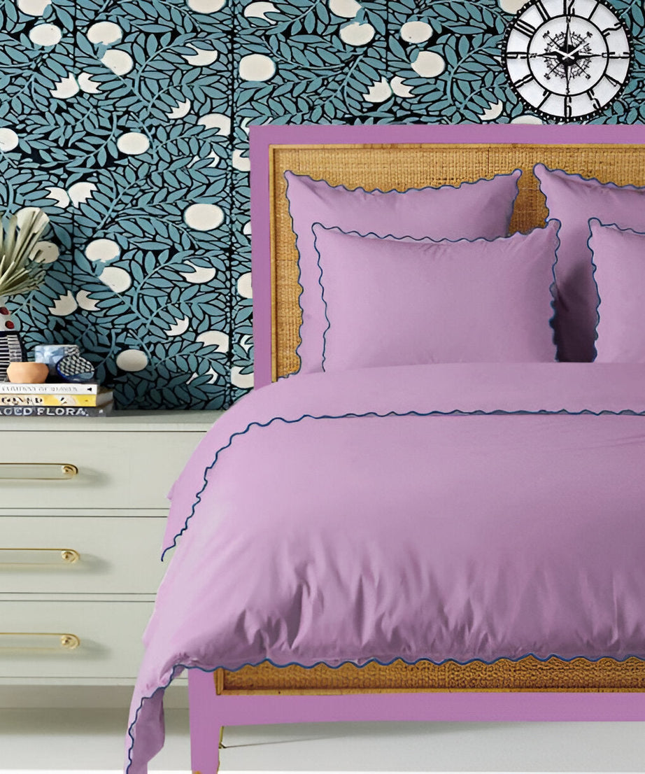 Lilac 400TC Cotton Small Scallop Embroidery Duvet Cover Set
