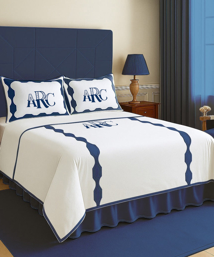 Monogram Hexagonal Applique Border Cotton Duvet Cover Set