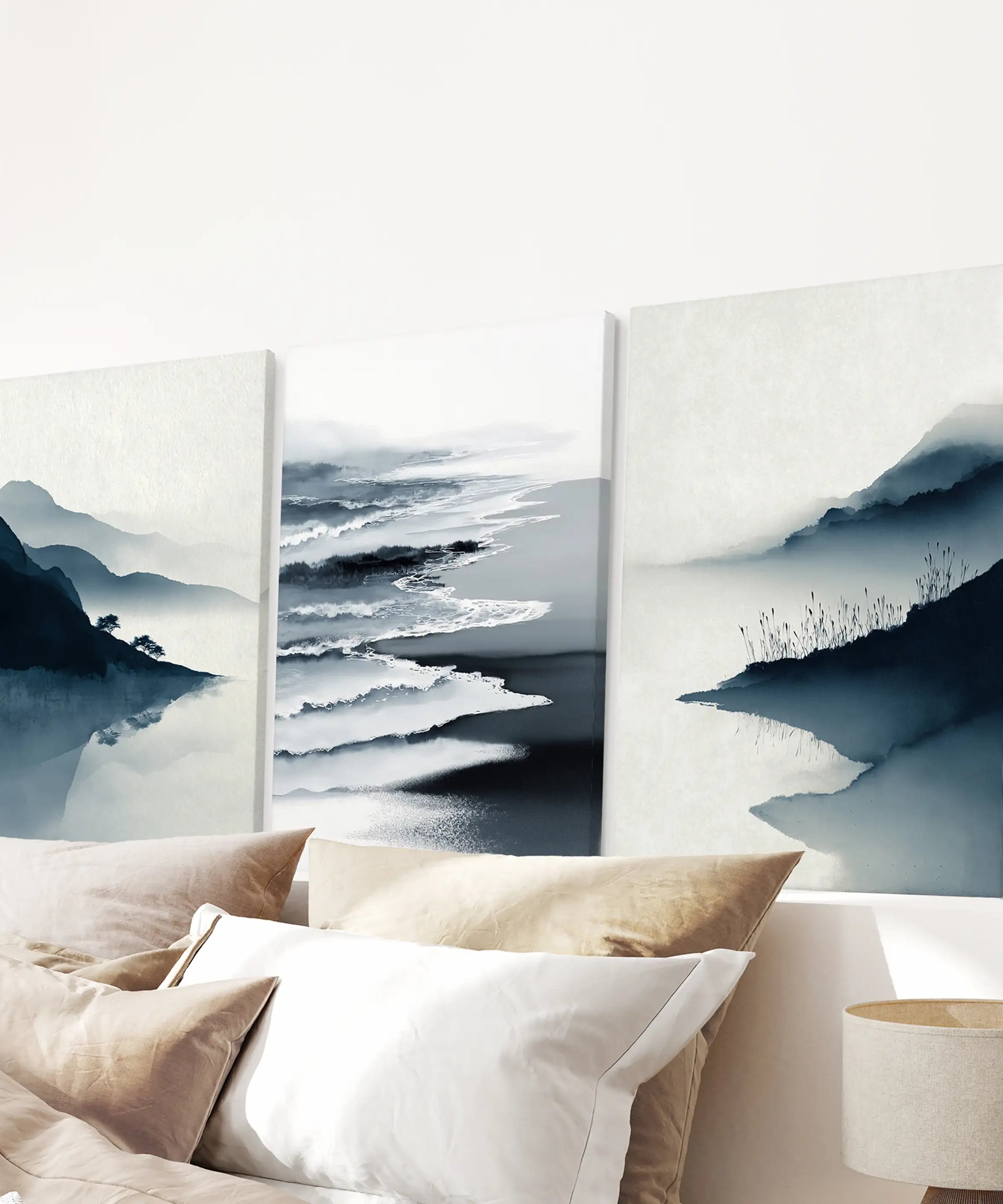 Minimalist Mountain Lake Set of 3. Modern Landscape Prints