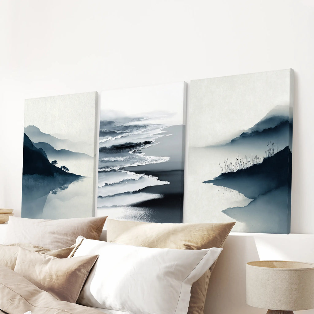 Minimalist Mountain Lake Set of 3. Modern Landscape Prints