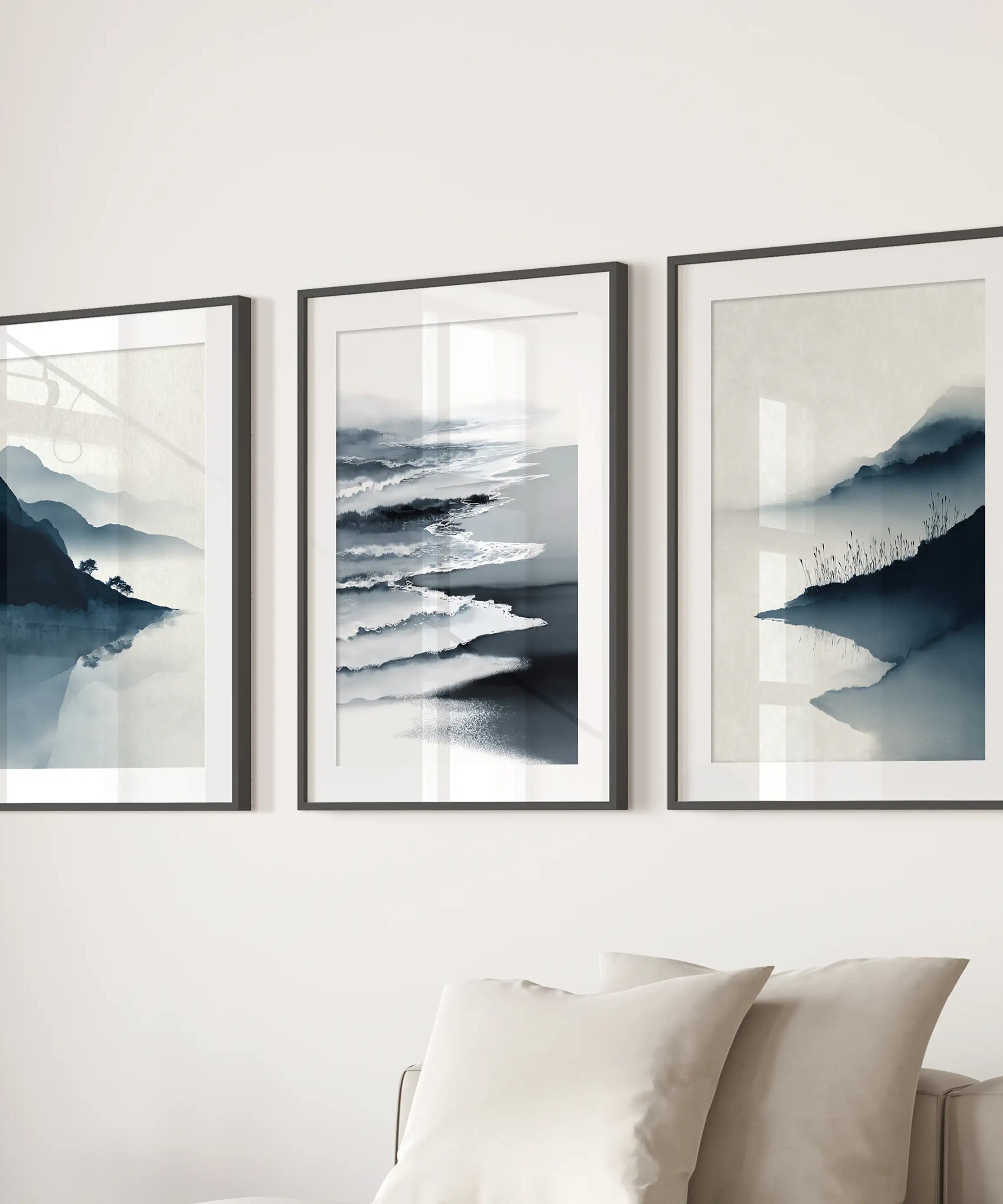 Minimalist Mountain Lake Set of 3. Modern Landscape Prints