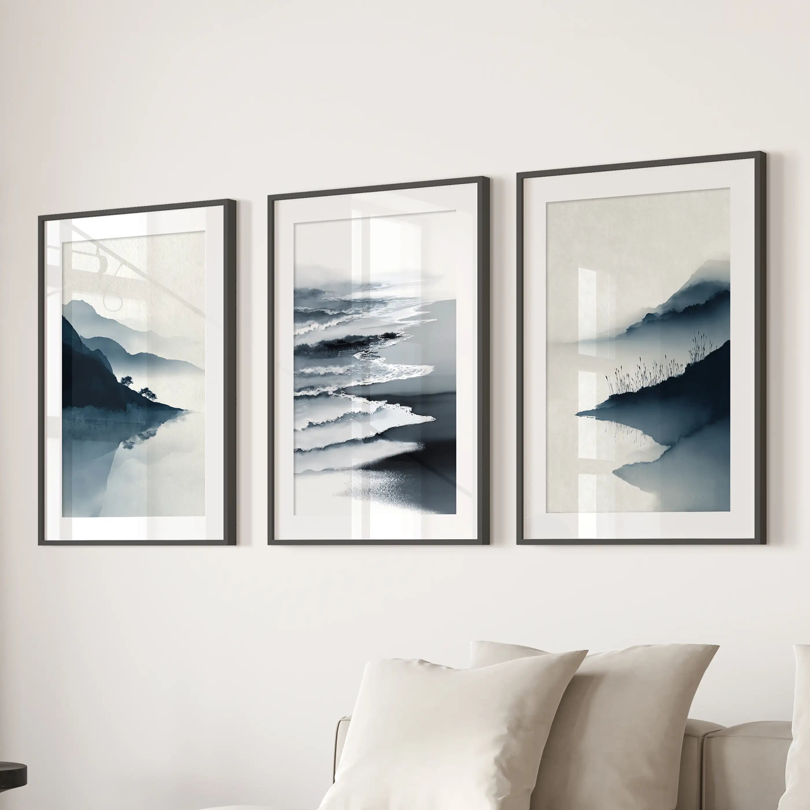 Minimalist Mountain Lake Set of 3. Modern Landscape Prints