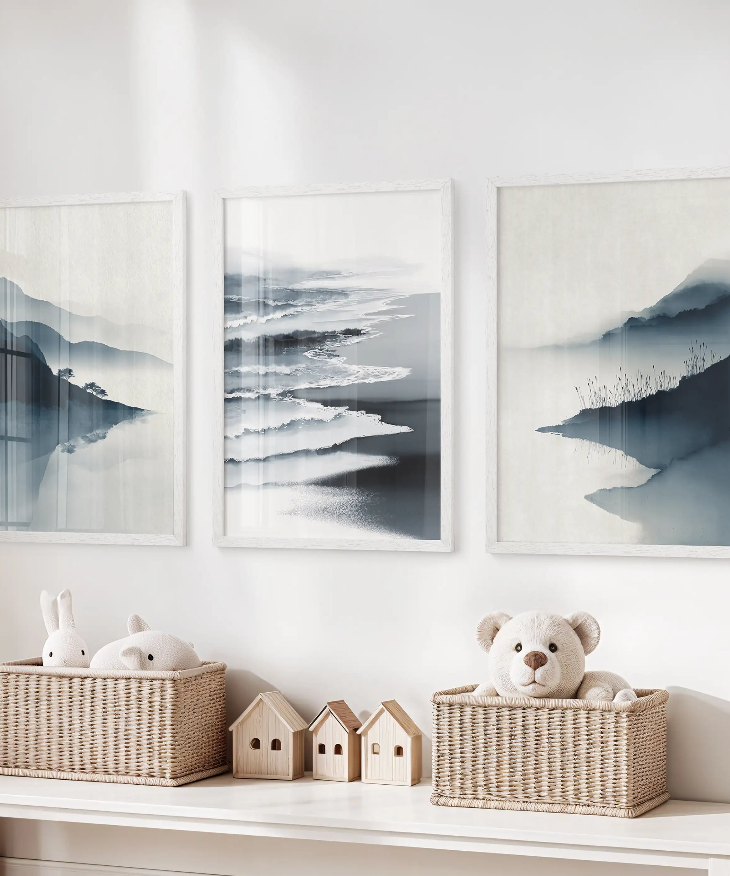 Minimalist Mountain Lake Set of 3. Modern Landscape Prints