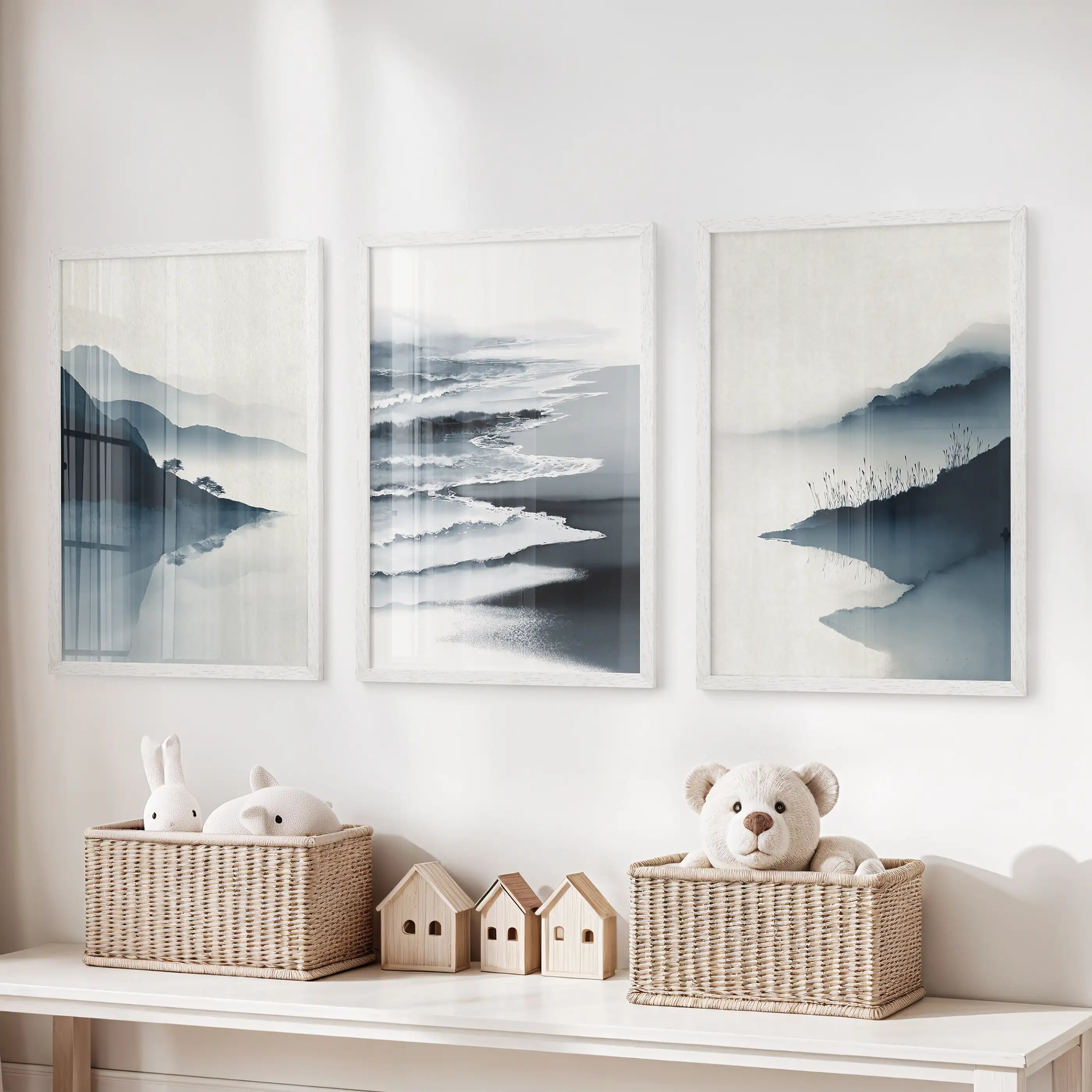 Minimalist Mountain Lake Set of 3. Modern Landscape Prints