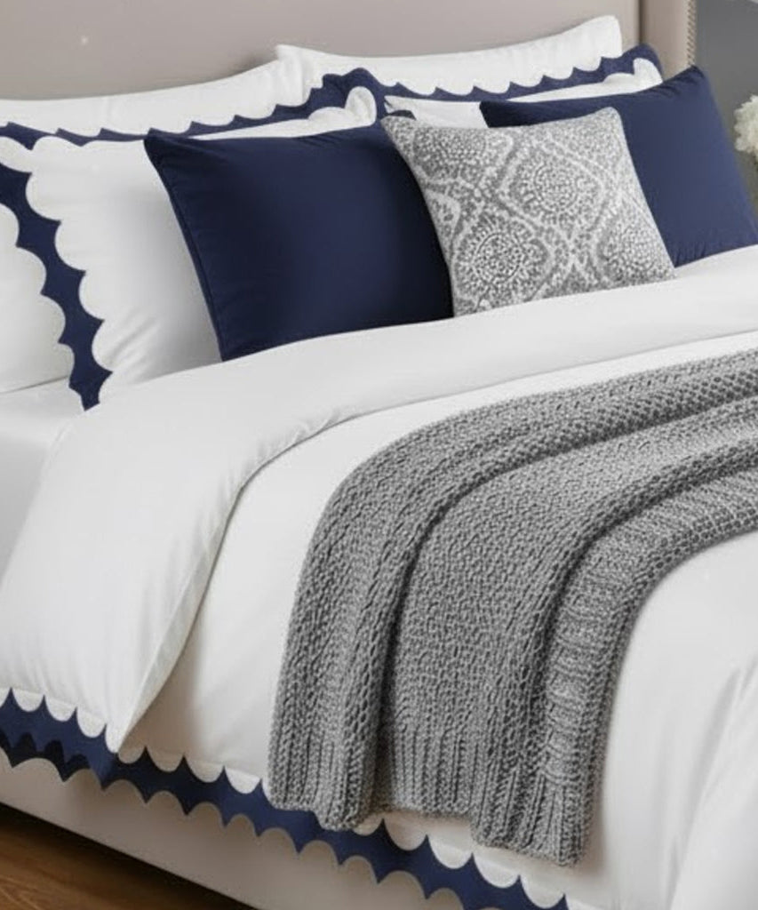 Reverse Scalloped Applique Embroidery Cotton Duvet Cover Set