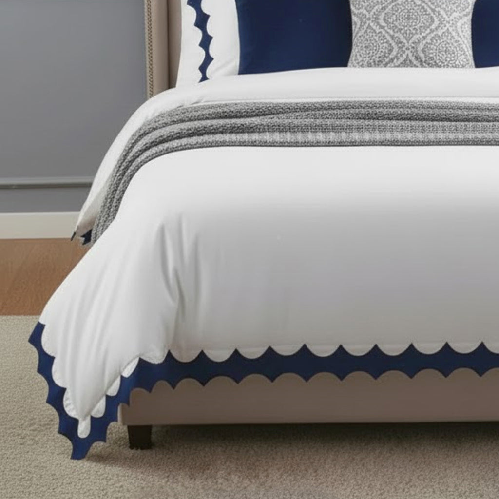 Reverse Scalloped Applique Embroidery Cotton Duvet Cover Set