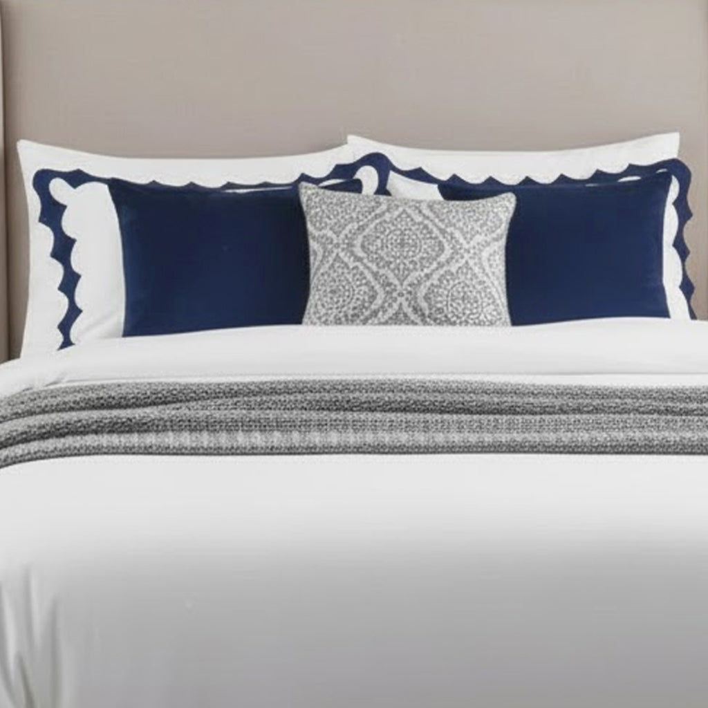 Reverse Scalloped Applique Embroidery Cotton Duvet Cover Set