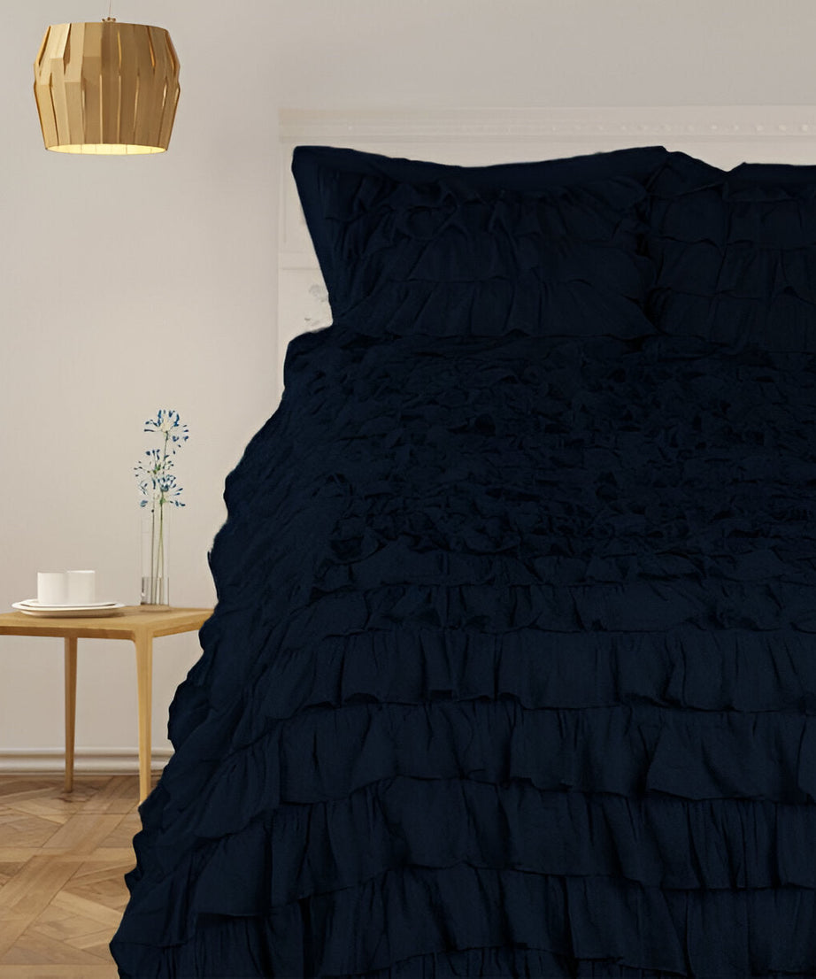 400TC Sateen Solid Cotton Waterfall Ruffle Duvet Cover Set