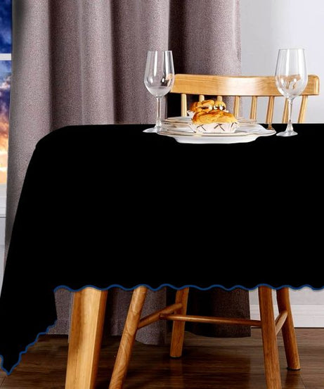 Scallop Embroidery Sateen Cotton Solid Table Cloth - Black