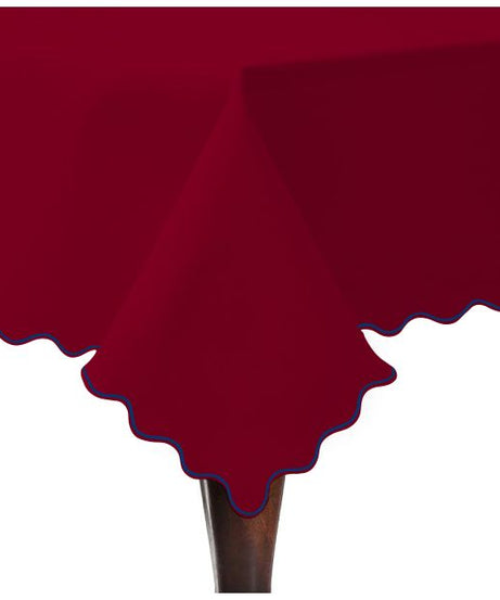 Scallop Embroidery Sateen Cotton Solid Table Cloth - Burgundy