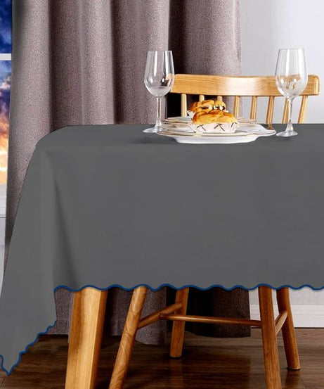 Scallop Embroidery Sateen Cotton Solid Table Cloth - Dark Grey