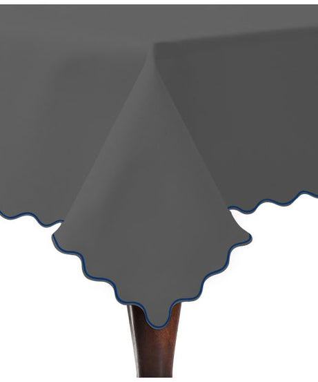Scallop Embroidery Sateen Cotton Solid Table Cloth - Dark Grey