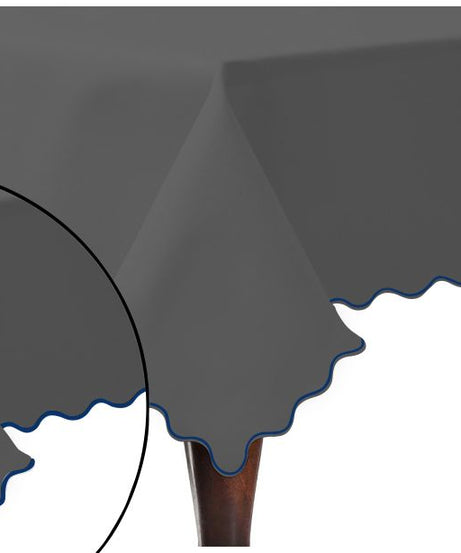 Scallop Embroidery Sateen Cotton Solid Table Cloth - Dark Grey