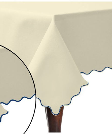 Scallop Embroidery Sateen Cotton Solid Table Cloth - Ivory
