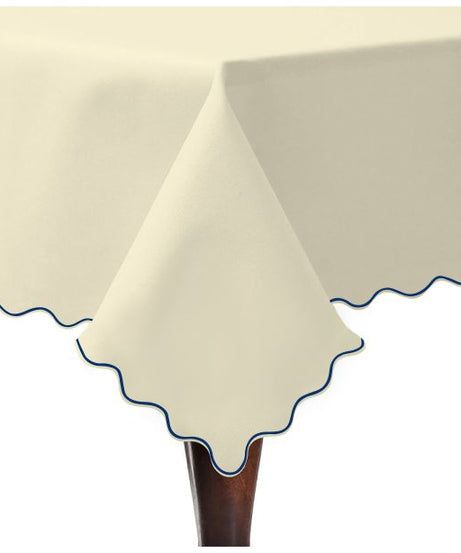 Scallop Embroidery Sateen Cotton Solid Table Cloth - Ivory