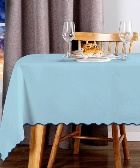 Scallop Embroidery Sateen Cotton Solid Table Cloth - Light Blue