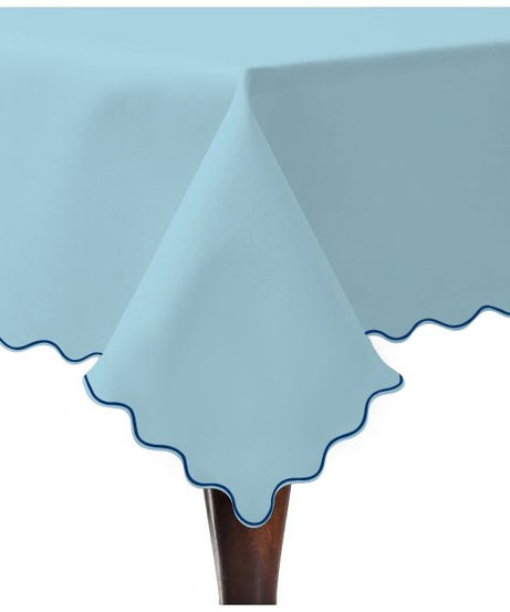 Scallop Embroidery Sateen Cotton Solid Table Cloth - Light Blue