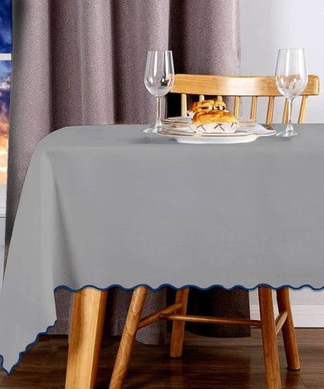 Scallop Embroidery Sateen Cotton Solid Table Cloth - Light Grey