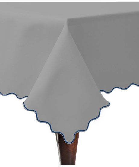 Scallop Embroidery Sateen Cotton Solid Table Cloth - Light Grey