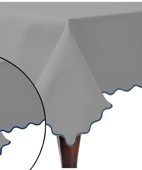 Scallop Embroidery Sateen Cotton Solid Table Cloth - Light Grey