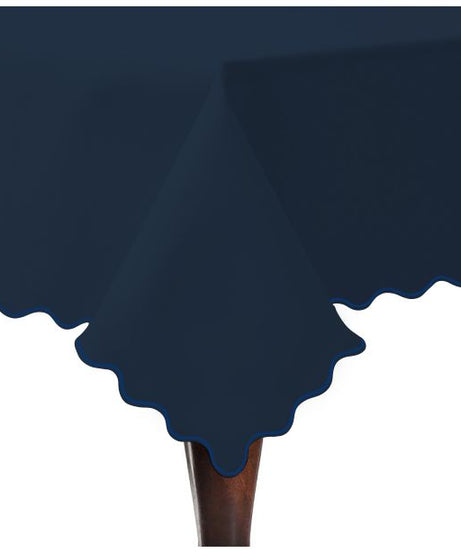 Scallop Embroidery Sateen Cotton Solid Table Cloth - Navy