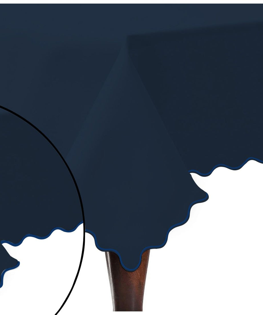 Scallop Embroidery Sateen Cotton Solid Table Cloth - Navy