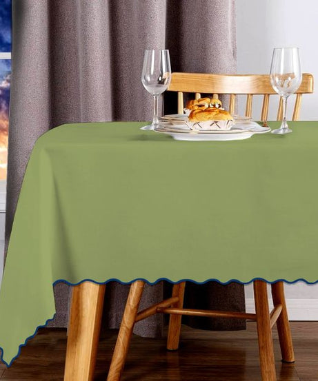 Scallop Embroidery Sateen Cotton Solid Table Cloth - Sage