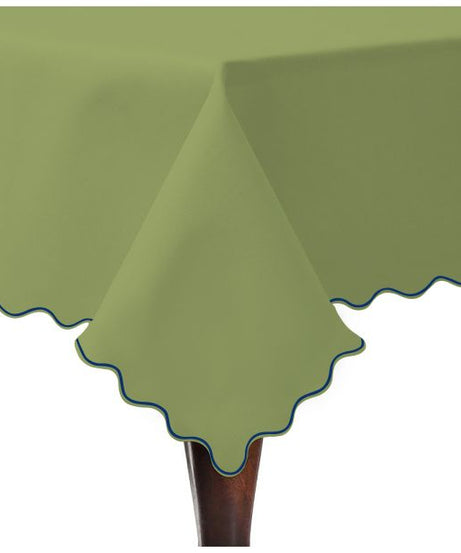 Scallop Embroidery Sateen Cotton Solid Table Cloth - Sage