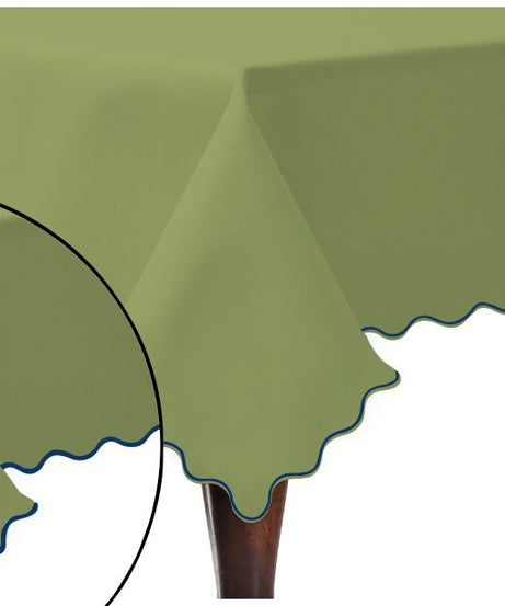 Scallop Embroidery Sateen Cotton Solid Table Cloth - Sage