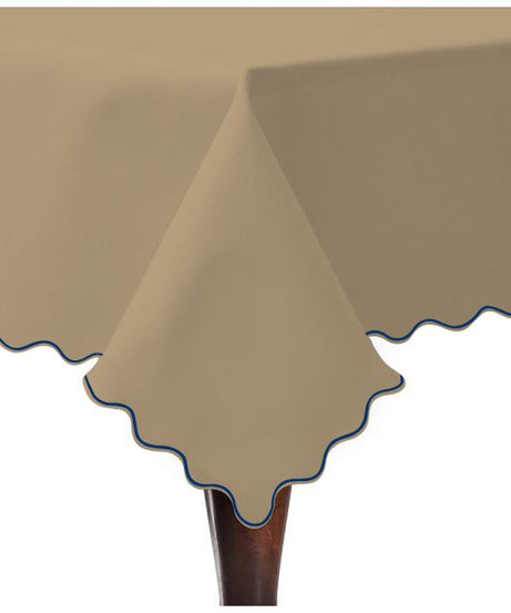 Scallop Embroidery Sateen Cotton Solid Table Cloth - Taupe