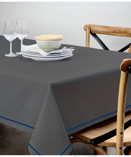 Single Embroidery Border Sateen Cotton Solid Table Cloth - Dark Grey